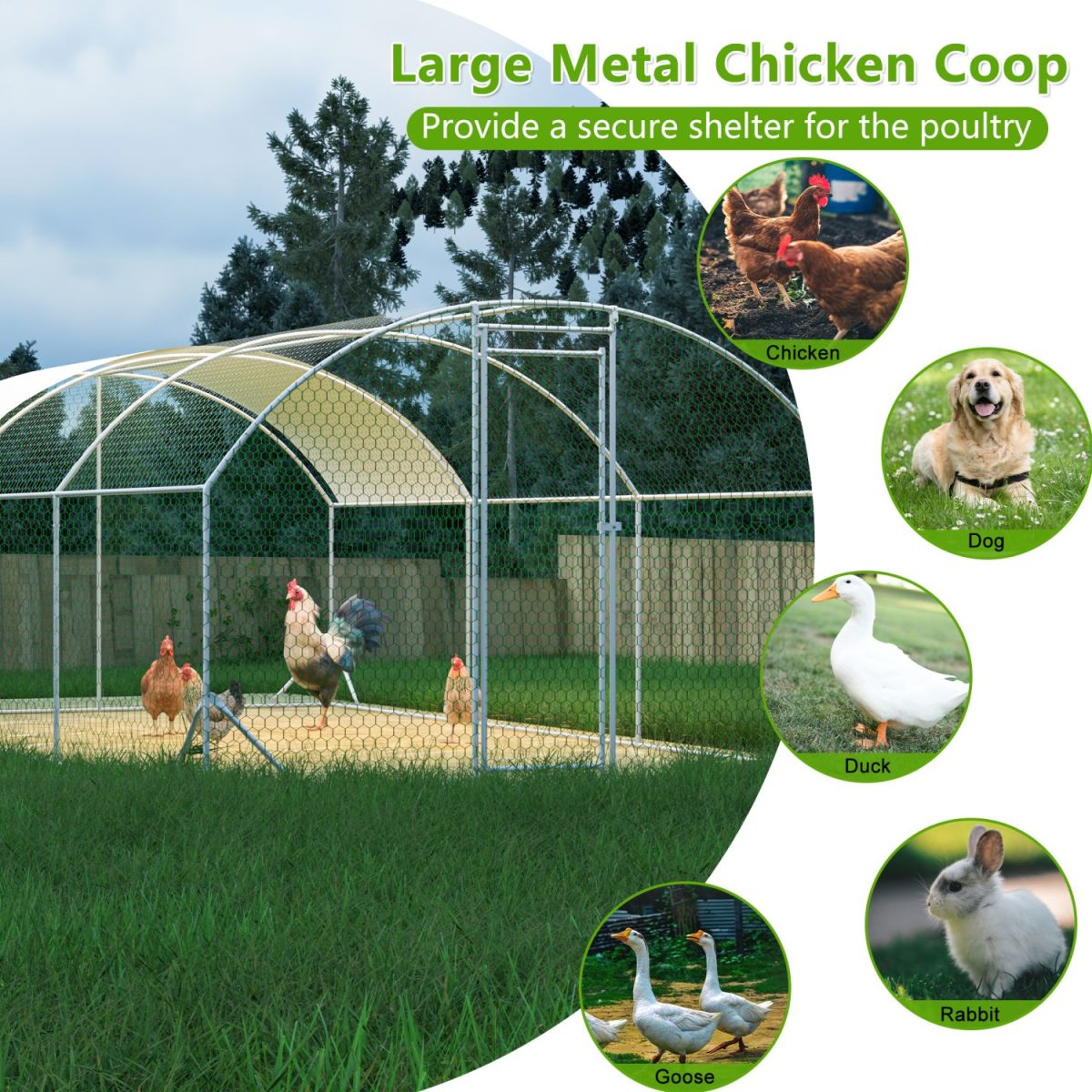 Large Chicken Coop Metal Chicken Run with Waterproof and Anti-UV Cover, Dome Shaped Walk-in Fence Cage Hen House for Outdoor and Yard Farm Use, 1" Tube Diameter, 9.84' x 19.68' x 6.56' - Image 3