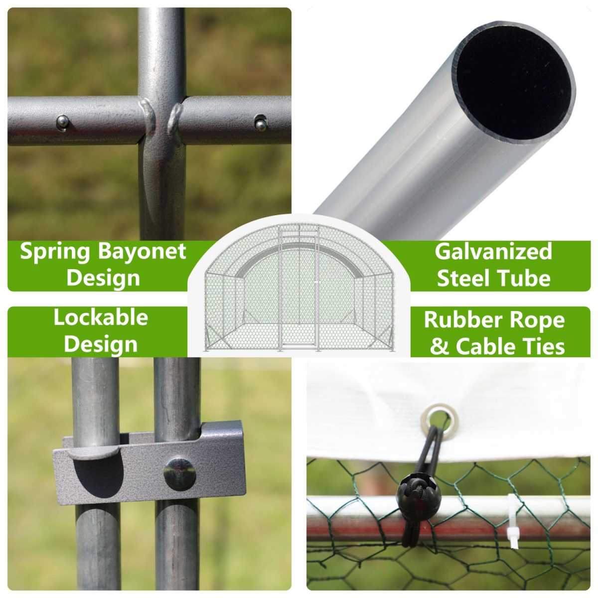 Large Chicken Coop Metal Chicken Run with Waterproof and Anti-UV Cover, Dome Shaped Walk-in Fence Cage Hen House for Outdoor and Yard Farm Use, 1" Tube Diameter, 9.84' x 19.68' x 6.56' - Image 4