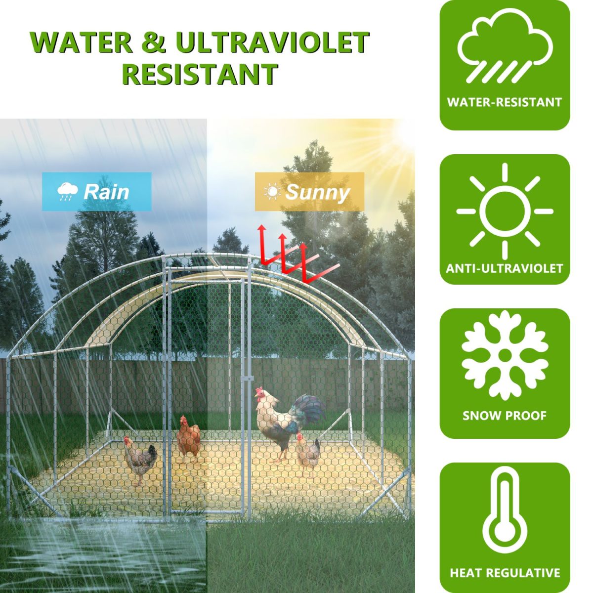 Large Chicken Coop Metal Chicken Run with Waterproof and Anti-UV Cover, Dome Shaped Walk-in Fence Cage Hen House for Outdoor and Yard Farm Use, 1" Tube Diameter, 9.84' x 19.68' x 6.56' - Image 5