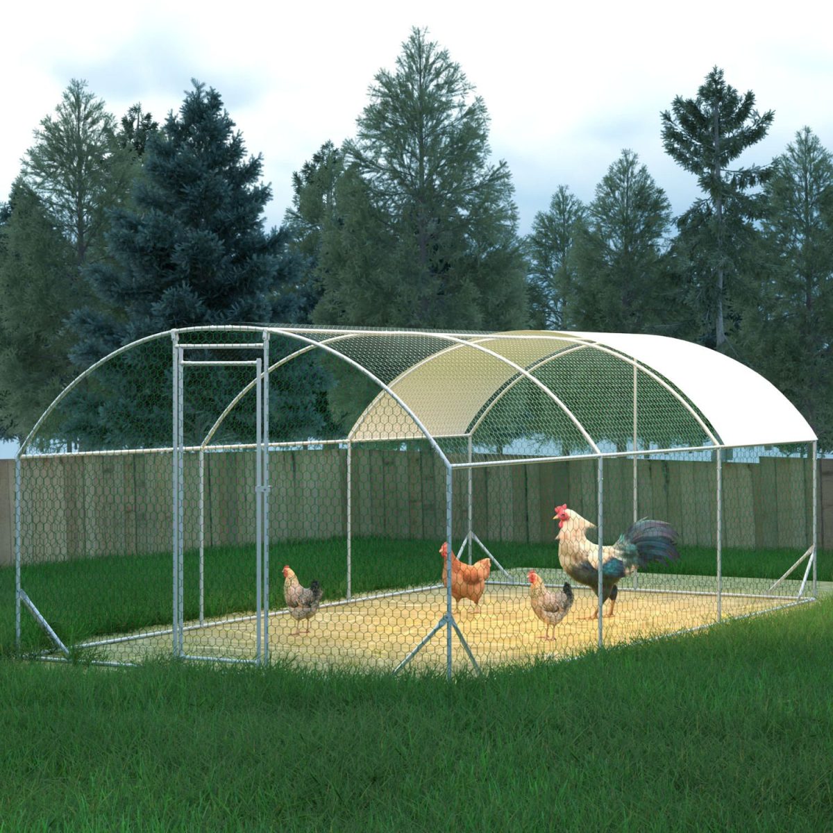 Large Chicken Coop Metal Chicken Run with Waterproof and Anti-UV Cover, Dome Shaped Walk-in Fence Cage Hen House for Outdoor and Yard Farm Use, 1" Tube Diameter, 9.84' x 19.68' x 6.56' - Image 9