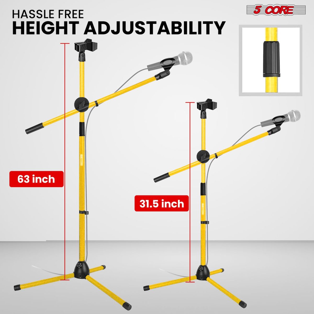 5 Core Mic Stand Floor Height Adjustable Tripod Microphone Stands w Extending Telescoping Boom Arm - MS DBL G - Image 12