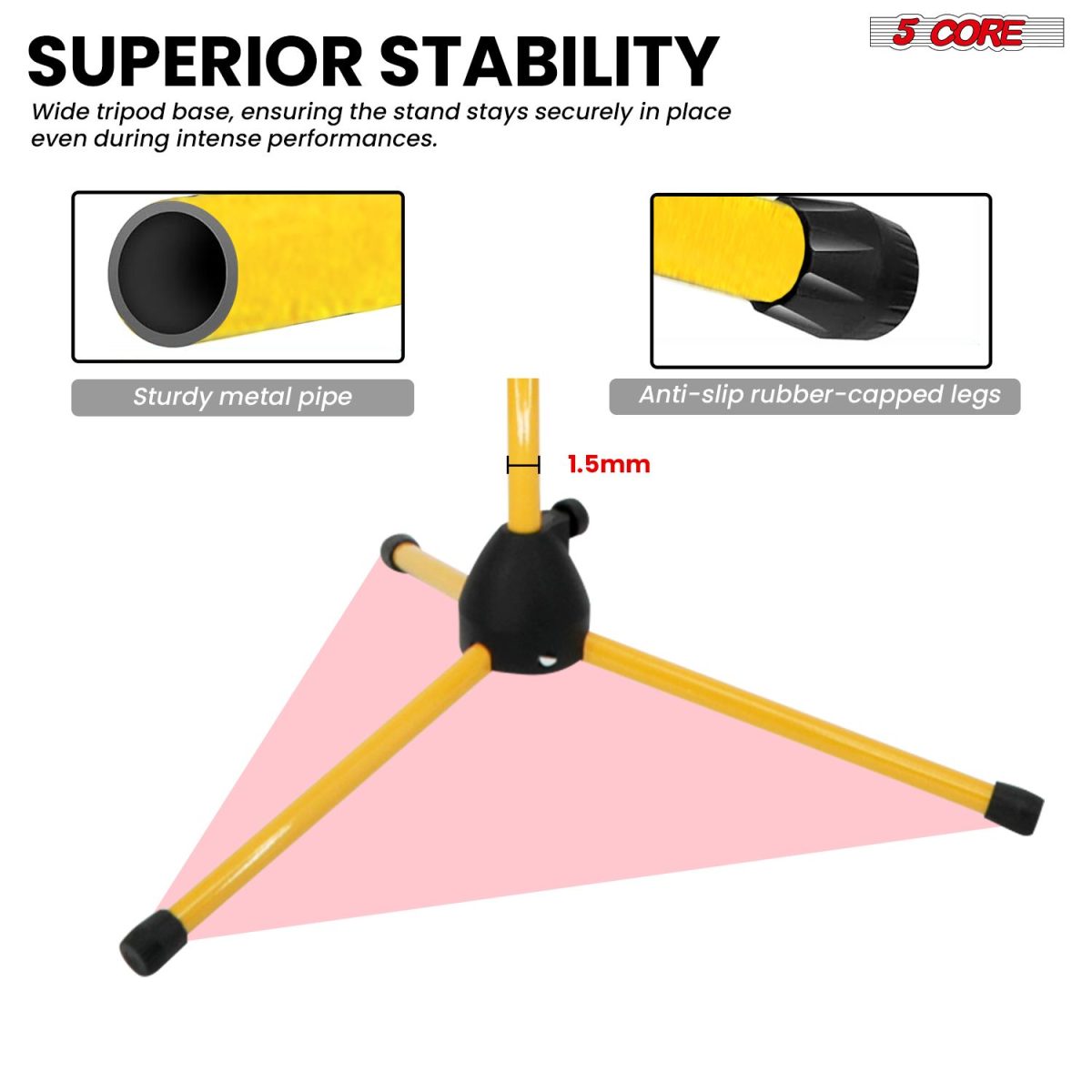 5 Core Mic Stand Floor Height Adjustable Tripod Microphone Stands w Extending Telescoping Boom Arm - MS DBL G - Image 14