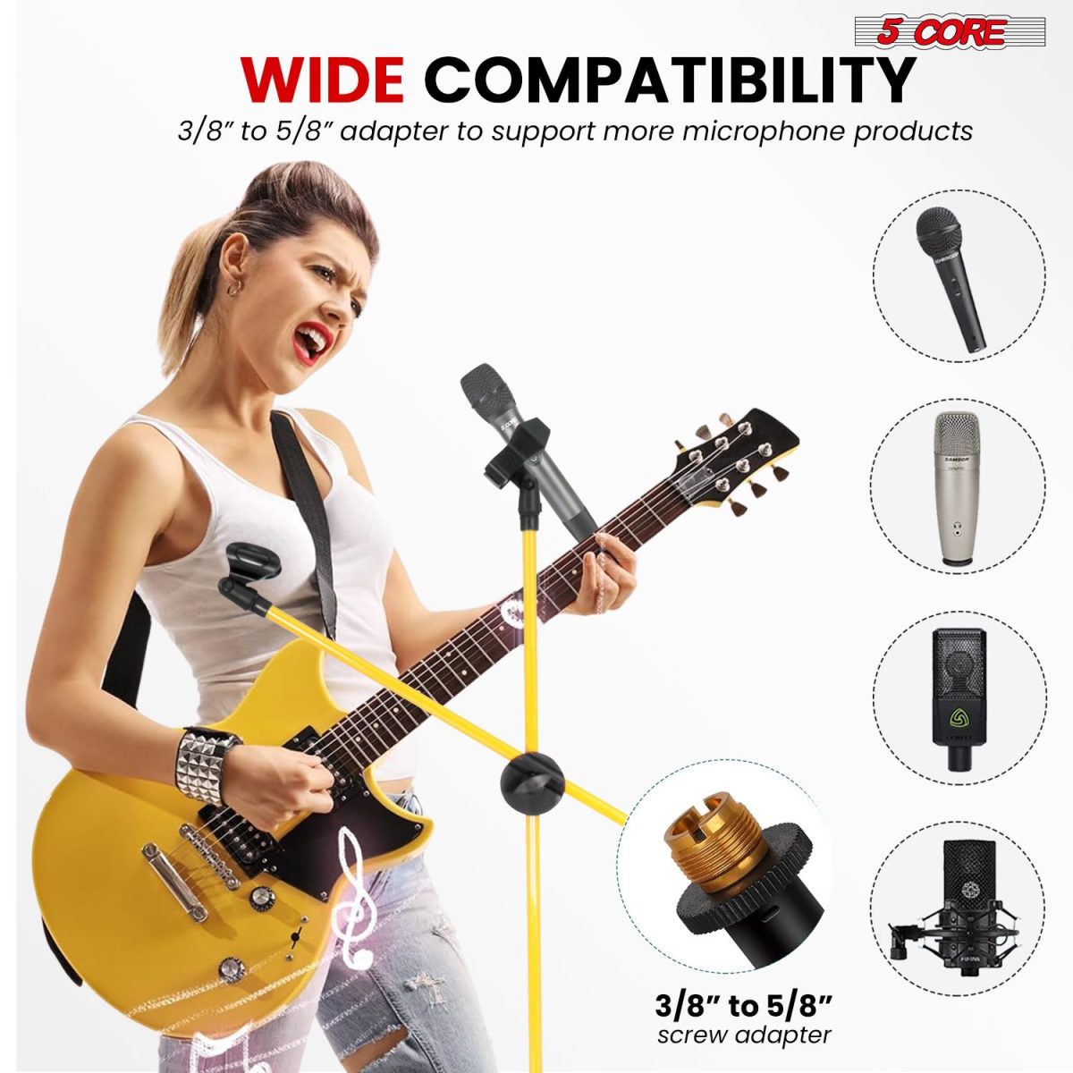 5 Core Mic Stand Floor Height Adjustable Tripod Microphone Stands w Extending Telescoping Boom Arm - MS DBL G - Image 17