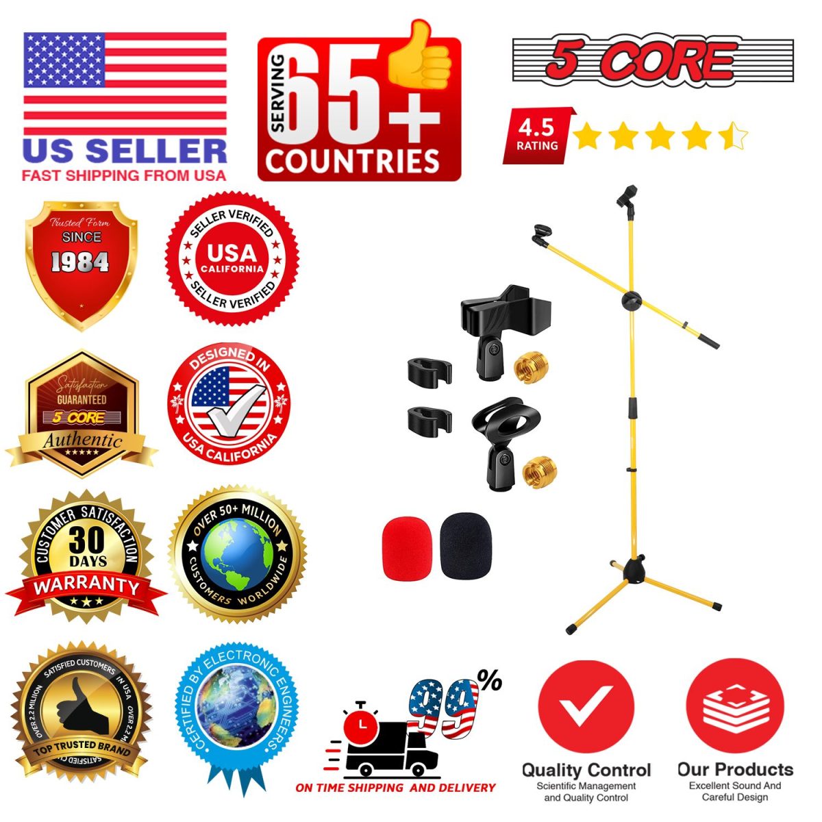 5 Core Mic Stand Floor Height Adjustable Tripod Microphone Stands w Extending Telescoping Boom Arm - MS DBL G - Image 19