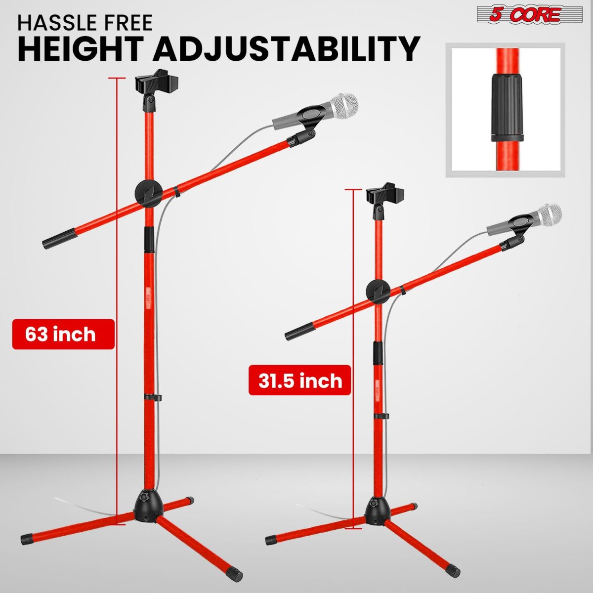 5 Core Mic Stand Floor Height Adjustable Tripod Microphone Stands w Extending Telescoping Boom Arm - MS DBL G - Image 31