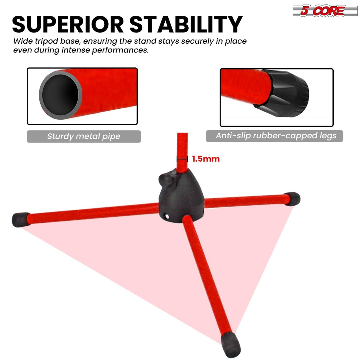5 Core Mic Stand Floor Height Adjustable Tripod Microphone Stands w Extending Telescoping Boom Arm - MS DBL G - Image 33