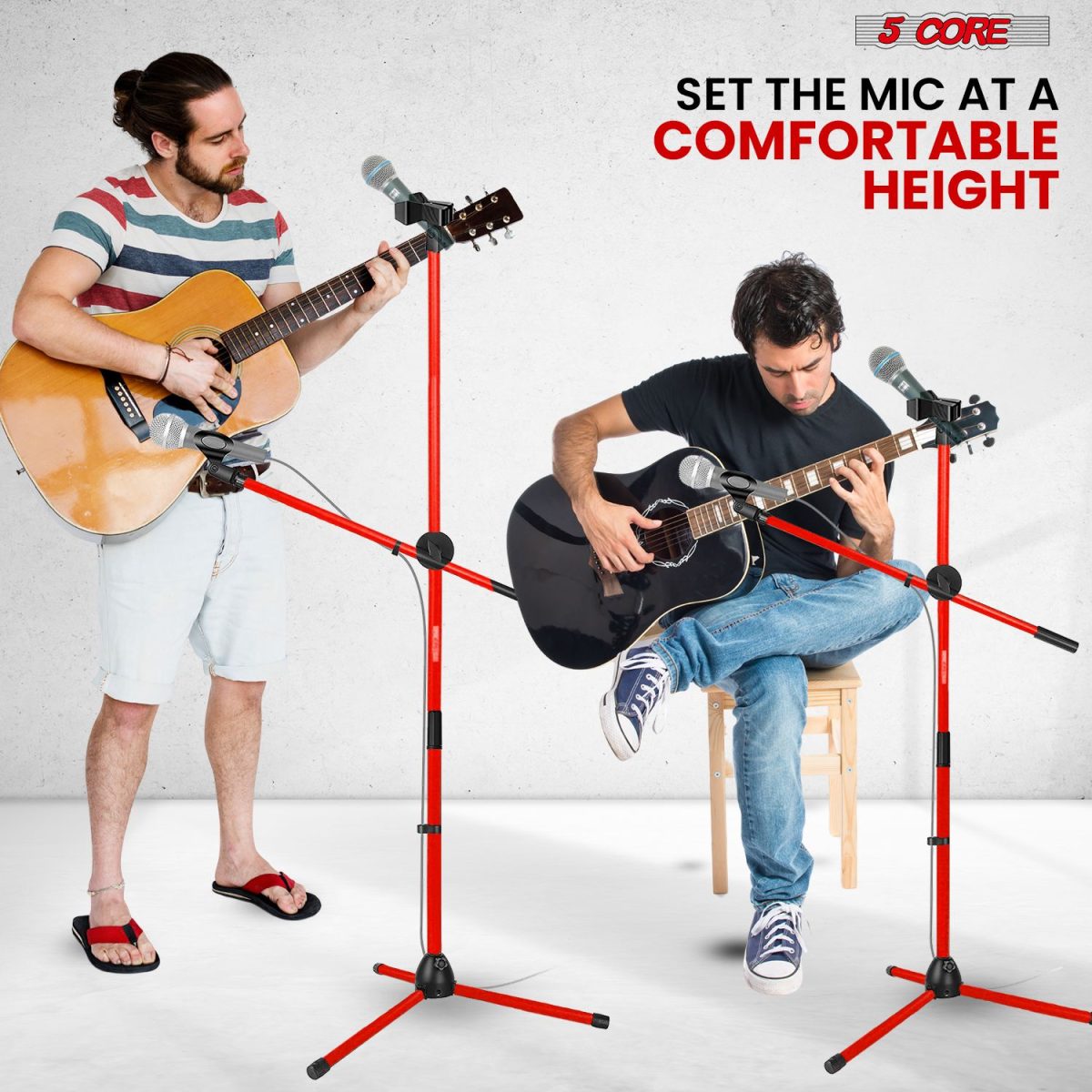 5 Core Mic Stand Floor Height Adjustable Tripod Microphone Stands w Extending Telescoping Boom Arm - MS DBL G - Image 34