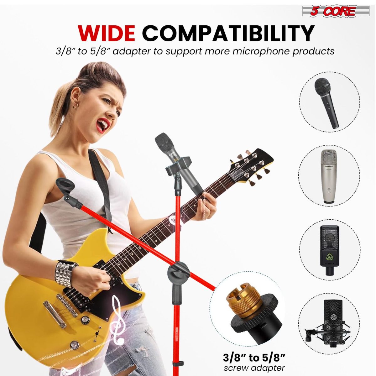 5 Core Mic Stand Floor Height Adjustable Tripod Microphone Stands w Extending Telescoping Boom Arm - MS DBL G - Image 36