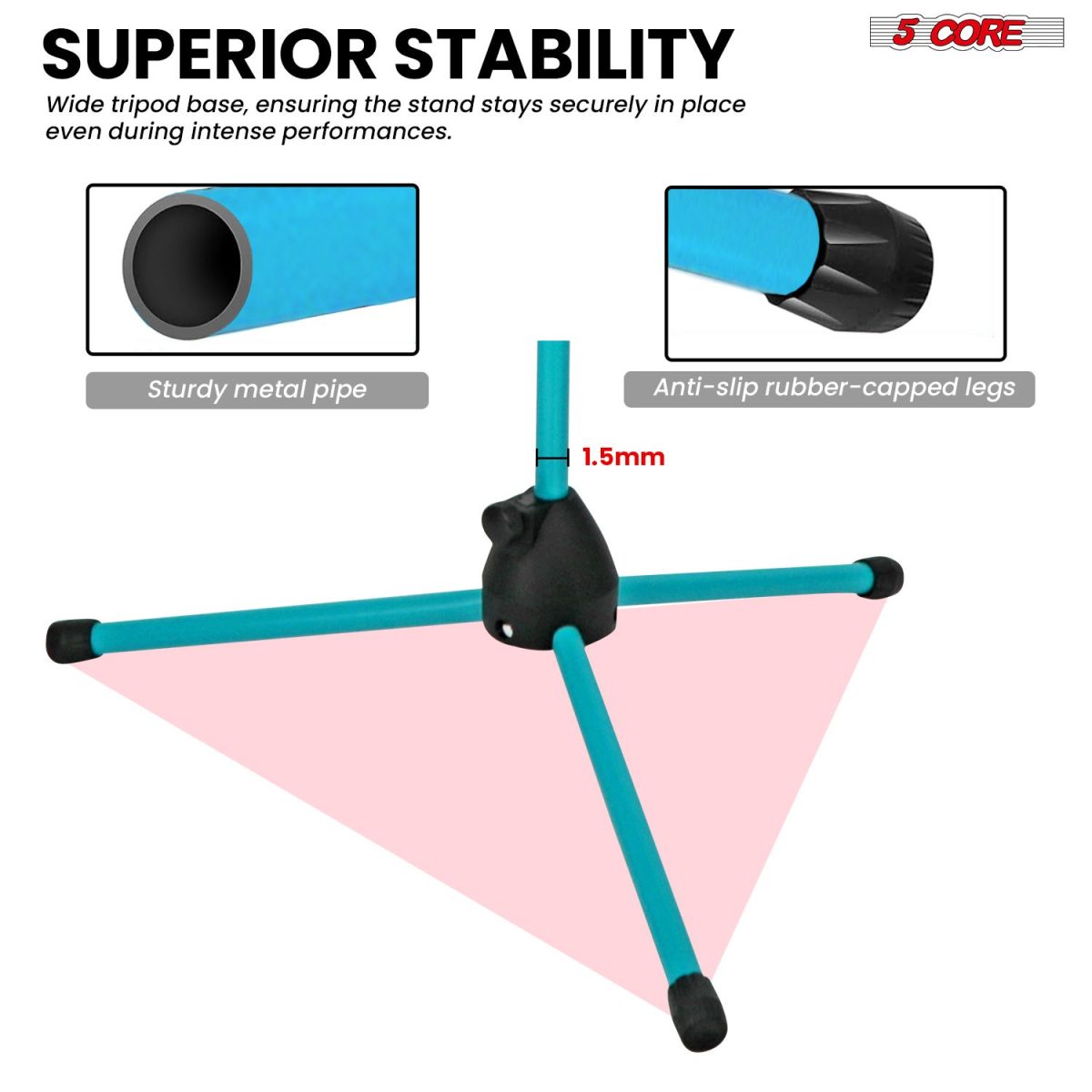 5 Core Mic Stand Floor Height Adjustable Tripod Microphone Stands w Extending Telescoping Boom Arm - MS DBL G - Image 4