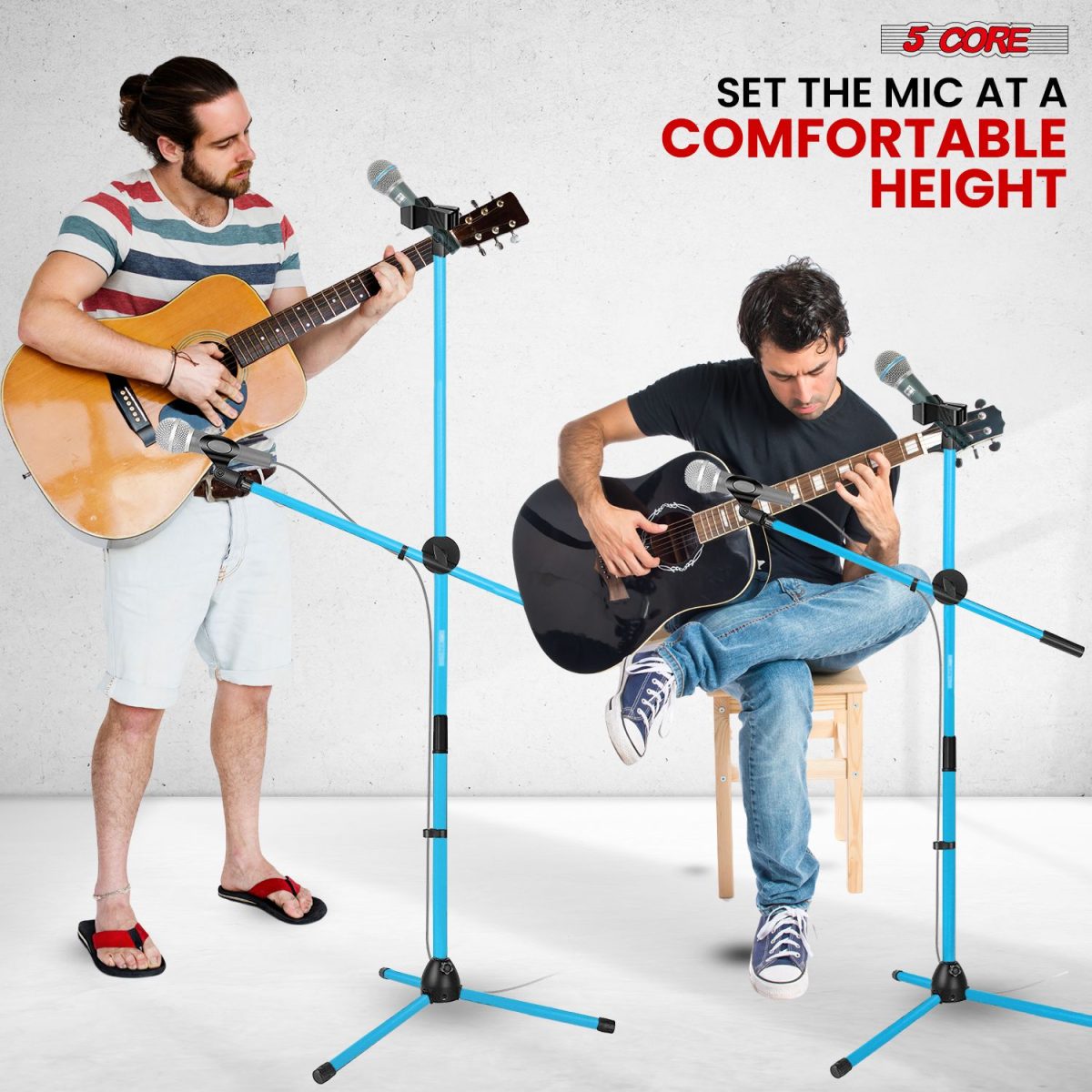5 Core Mic Stand Floor Height Adjustable Tripod Microphone Stands w Extending Telescoping Boom Arm - MS DBL G - Image 5