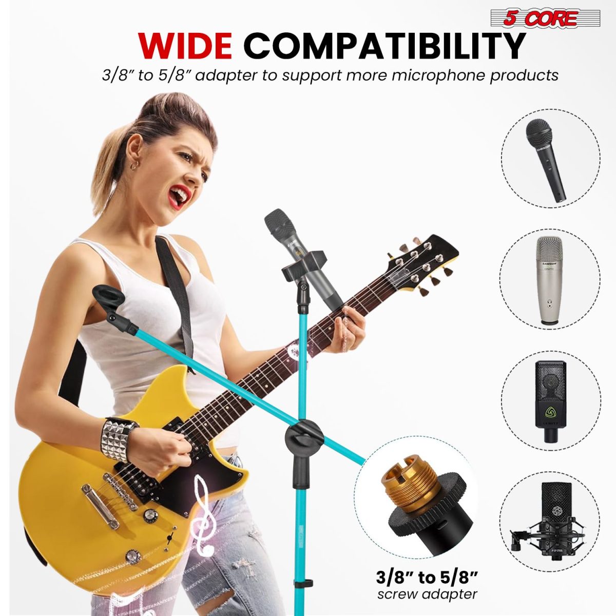 5 Core Mic Stand Floor Height Adjustable Tripod Microphone Stands w Extending Telescoping Boom Arm - MS DBL G - Image 7