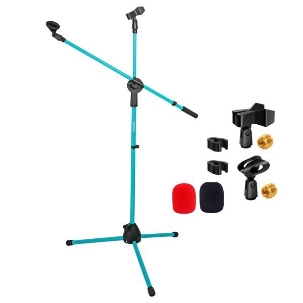 5 Core Mic Stand Floor Height Adjustable Tripod Microphone Stands w Extending Telescoping Boom Arm - MS DBL G