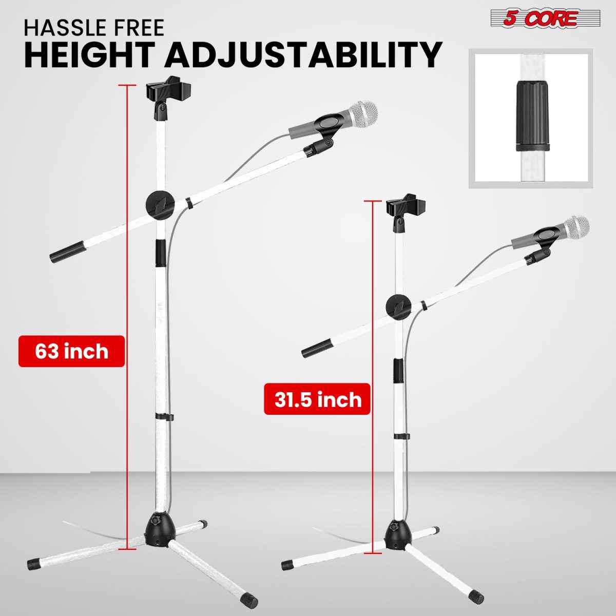 5 Core Mic Stand Floor Height Adjustable Tripod Microphone Stands w Extending Telescoping Boom Arm - MS DBL G - Image 41