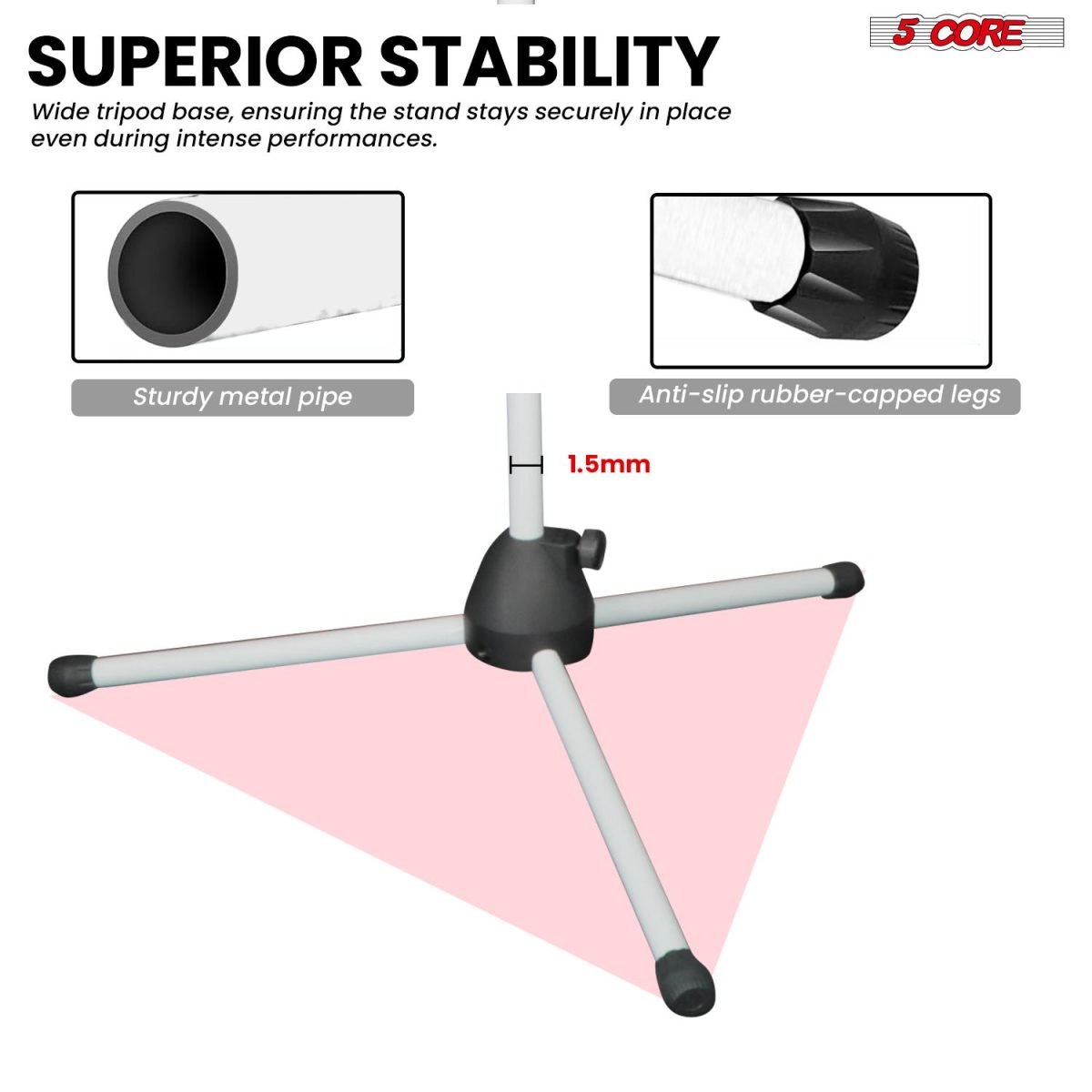5 Core Mic Stand Floor Height Adjustable Tripod Microphone Stands w Extending Telescoping Boom Arm - MS DBL G - Image 44