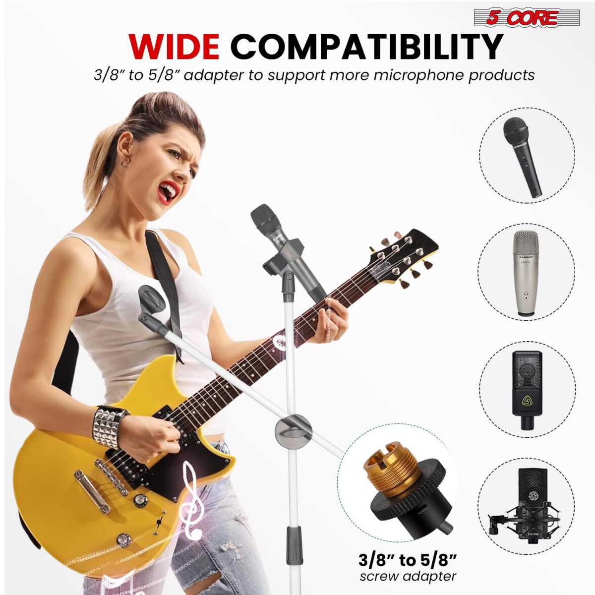 5 Core Mic Stand Floor Height Adjustable Tripod Microphone Stands w Extending Telescoping Boom Arm - MS DBL G - Image 46