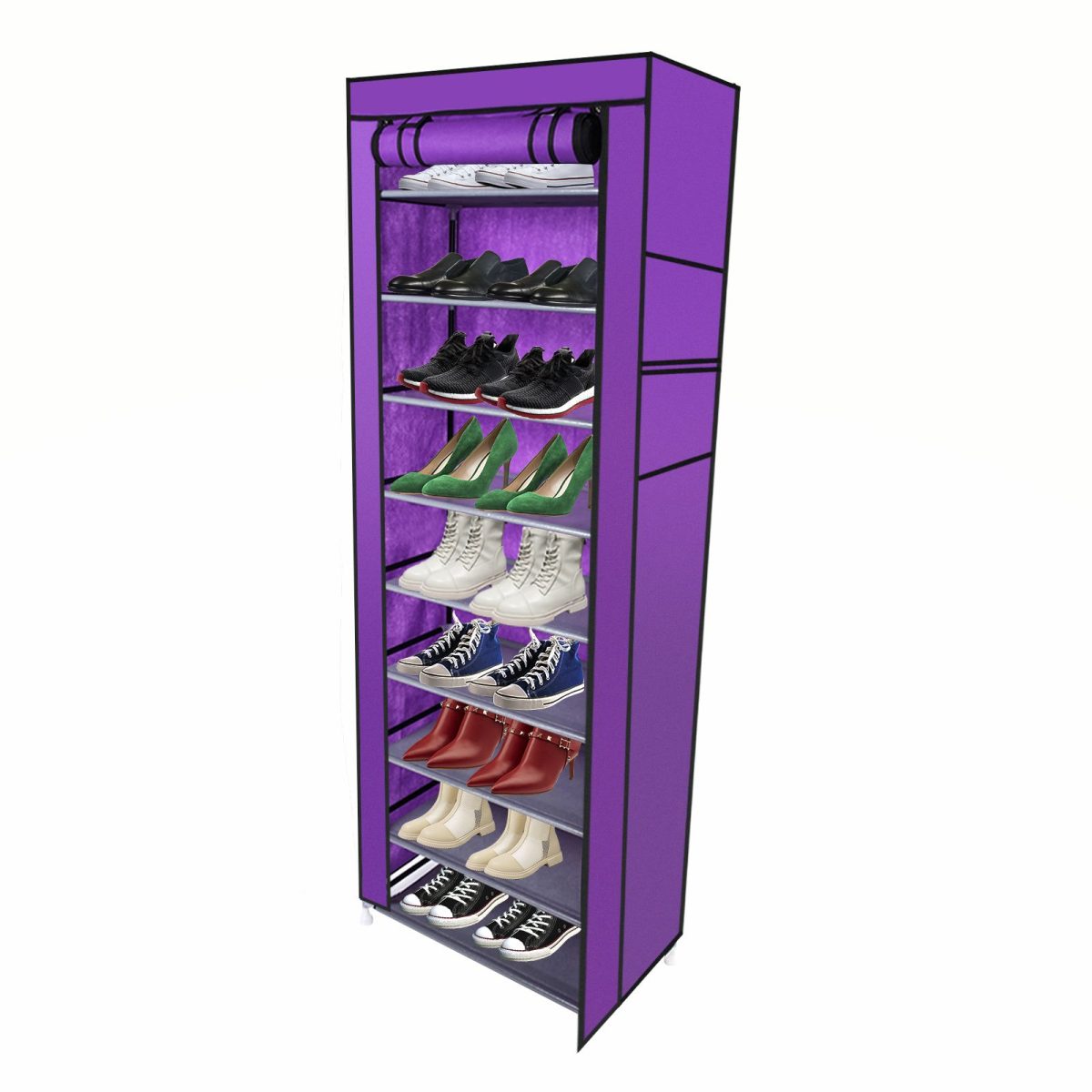 Room-saving 10-Layers 9 Lattices Non-woven Fabric Shoe Rack Black - Image 29