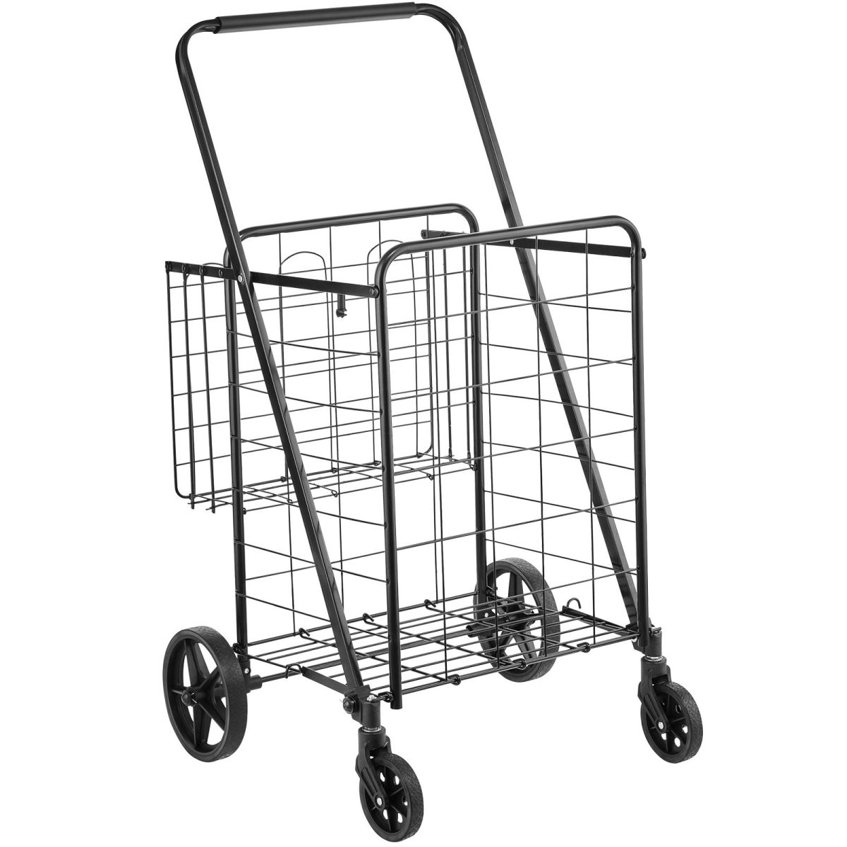 Folding Shopping Cart, Jumbo Grocery Cart with Double Baskets, 360° Swivel Wheels, Heavy Duty Utility Cart, 110 LBS Large Capacity Utility Cart for Laundry, Shopping, Grocery, Luggage - Image 11