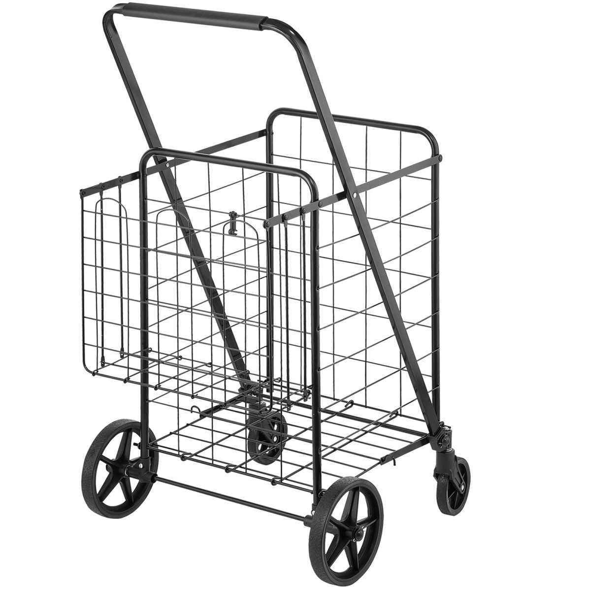 Folding Shopping Cart, Jumbo Grocery Cart with Double Baskets, 360° Swivel Wheels, Heavy Duty Utility Cart, 110 LBS Large Capacity Utility Cart for Laundry, Shopping, Grocery, Luggage - Image 12