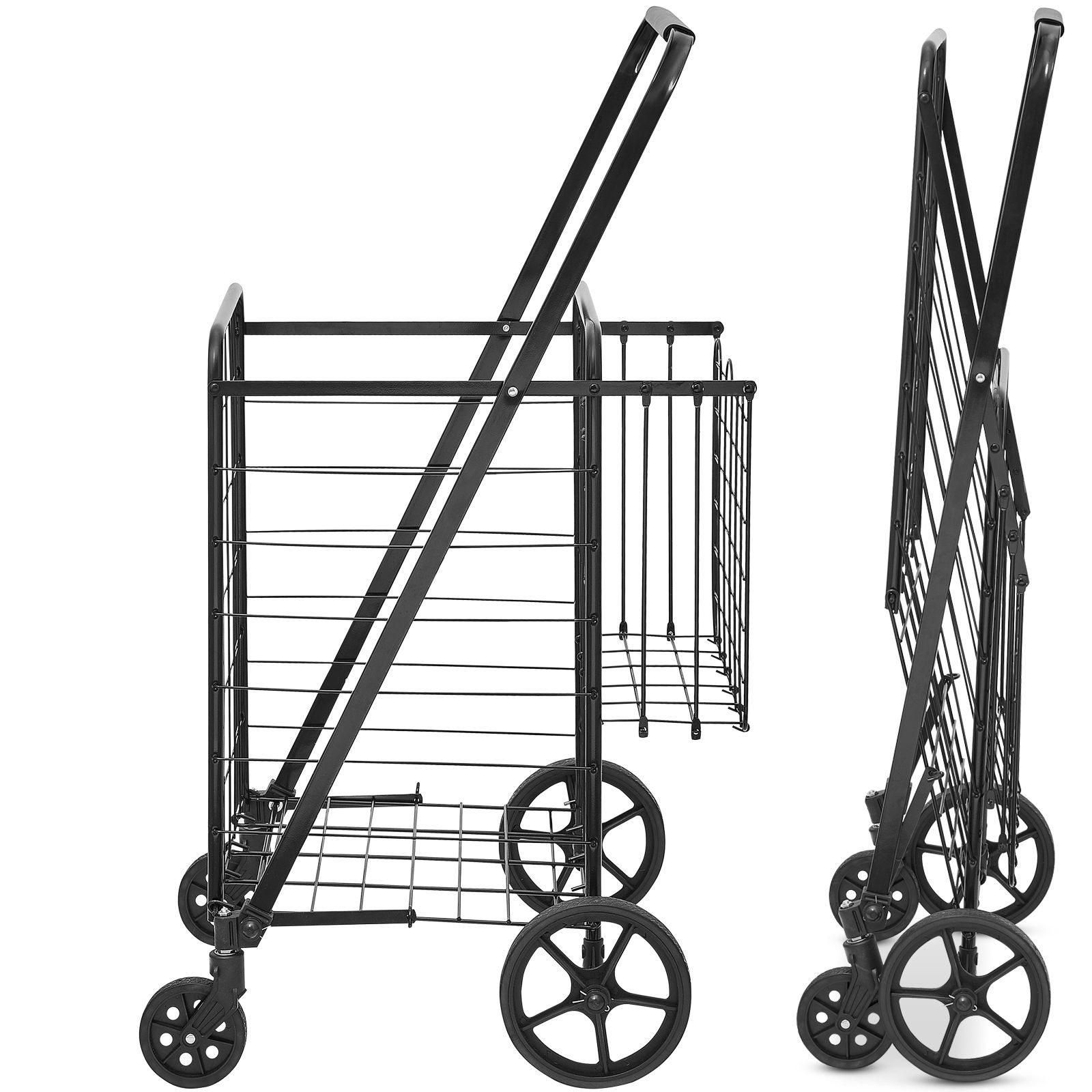 d0102hgd30y.jpg Folding Shopping Cart, Jumbo Grocery Cart with Double Baskets, 360° Swivel Wheels, Heavy Duty Utility Cart, 110 LBS Large Capacity Utility Cart for Laundry, Shopping, Grocery, Luggage - Image 1