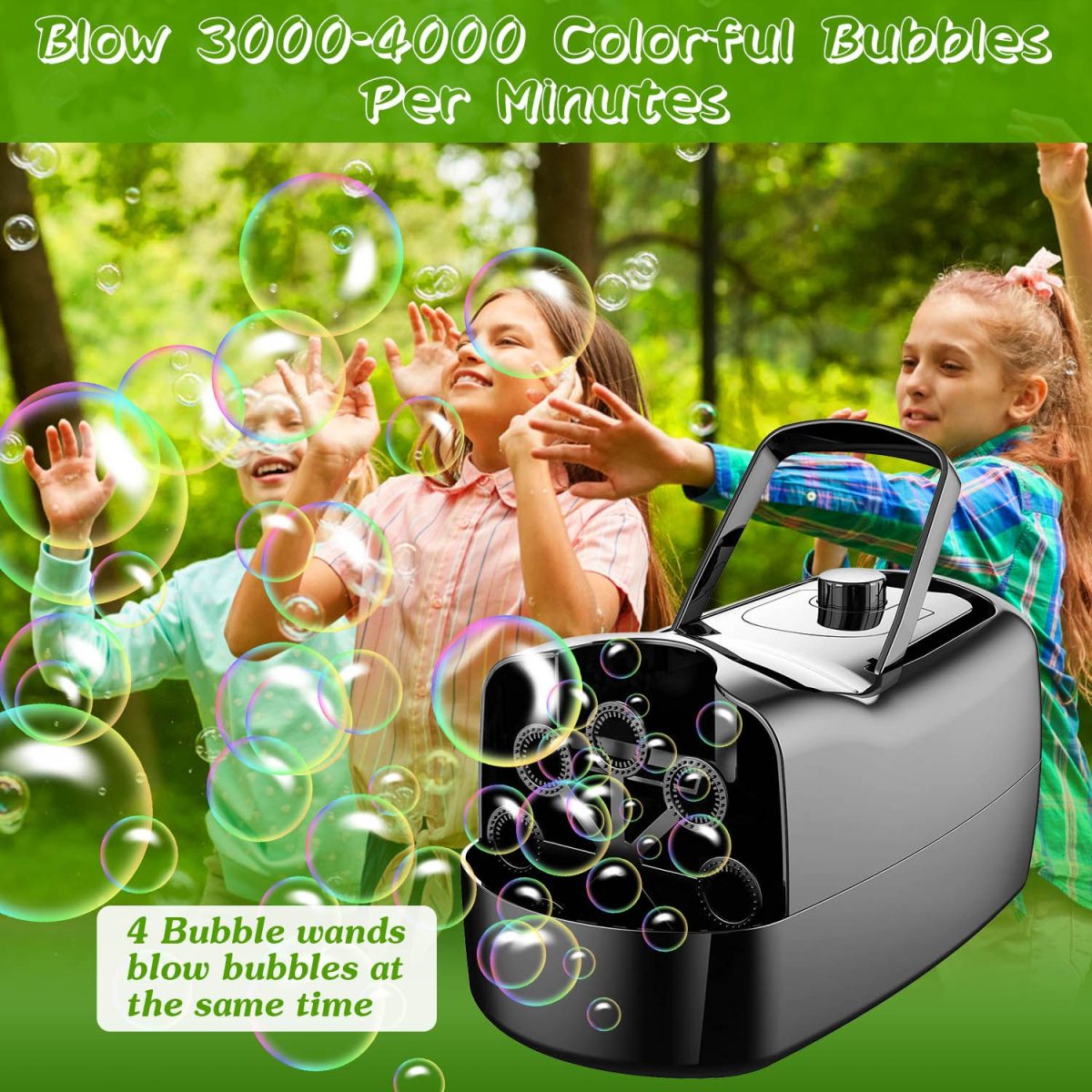 Bubble Maker Automatic Bubble Blower Portable Bubble Blowing Machine with 2 Speeds Handle 3000-4000 Bubbles Per Minute Plug-In Battery Powered - Image 2