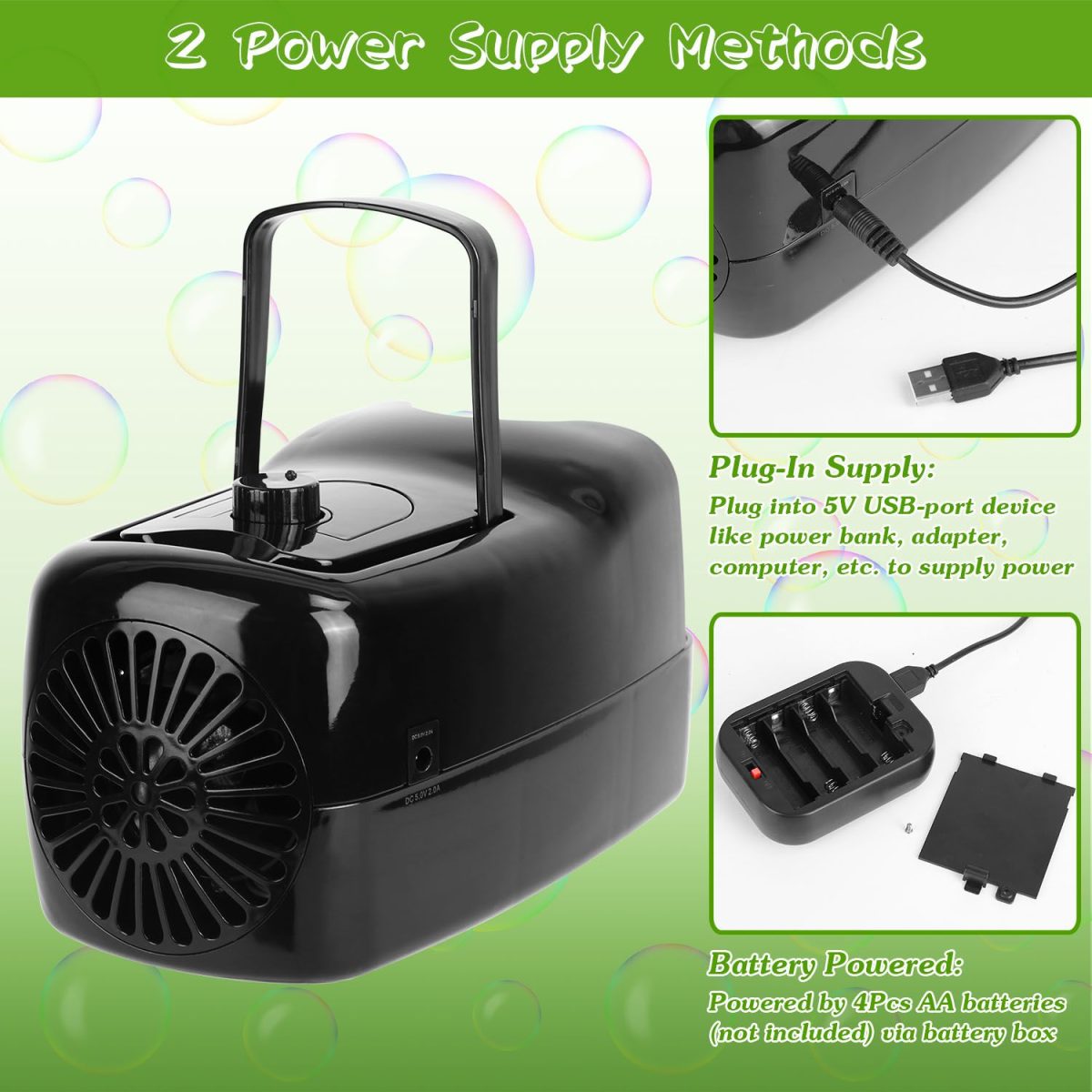 Bubble Maker Automatic Bubble Blower Portable Bubble Blowing Machine with 2 Speeds Handle 3000-4000 Bubbles Per Minute Plug-In Battery Powered - Image 4