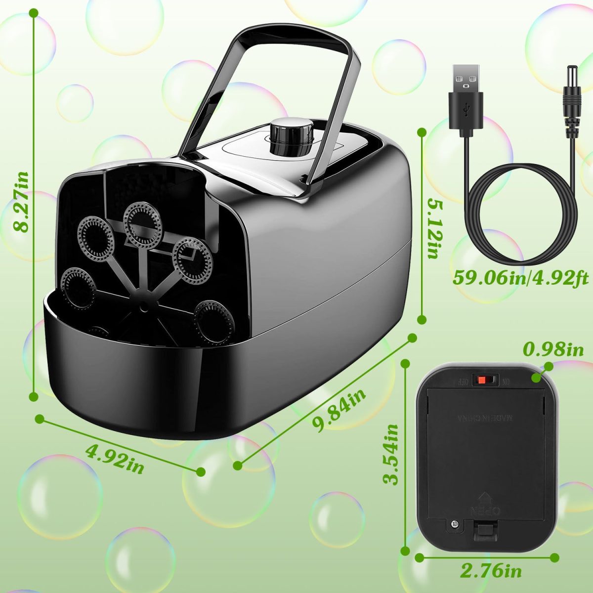 Bubble Maker Automatic Bubble Blower Portable Bubble Blowing Machine with 2 Speeds Handle 3000-4000 Bubbles Per Minute Plug-In Battery Powered - Image 8