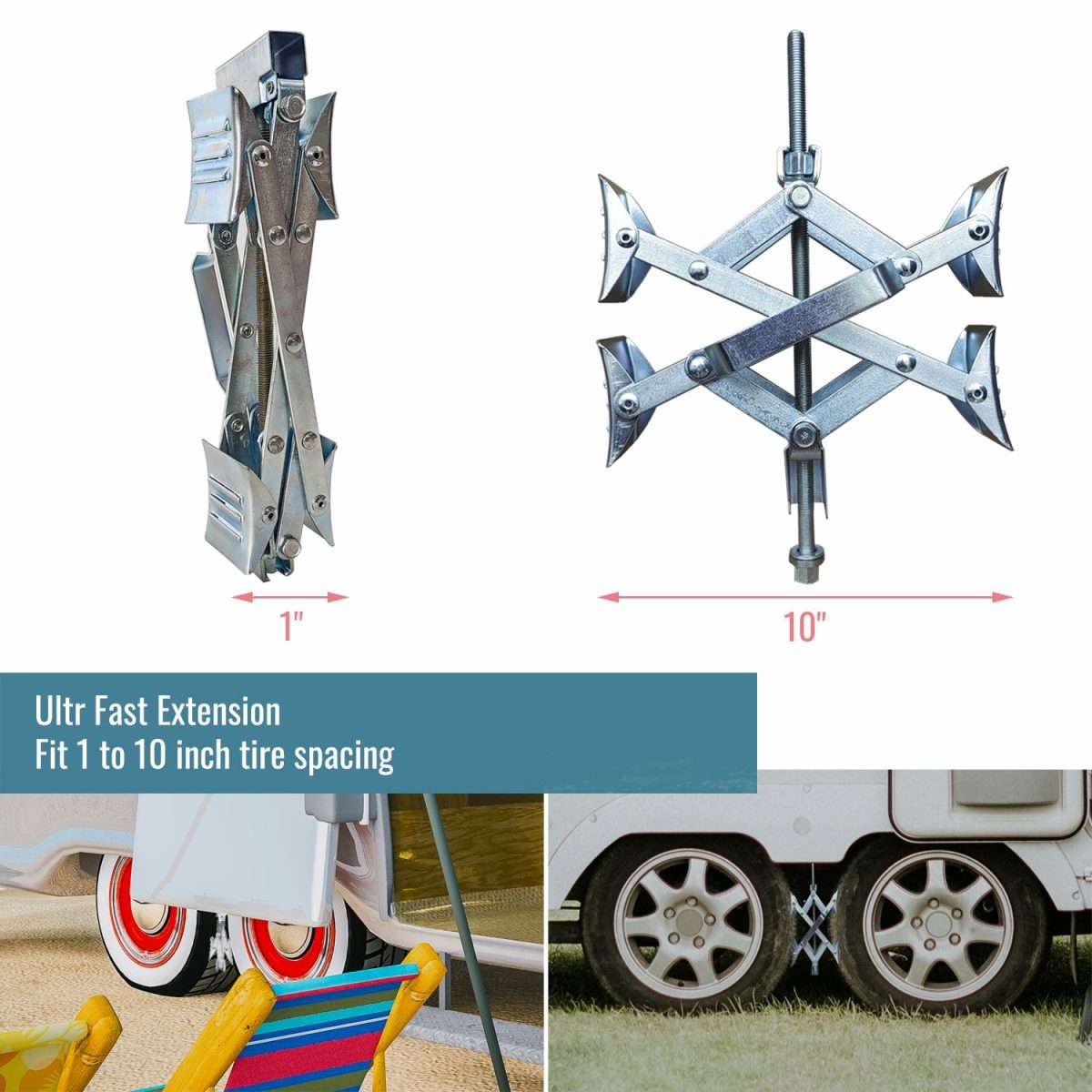 Wheel Stabilizer RV Tire Stabilizers X-Shaped Wheel Chock Stabilizer, for Campers Travel Trailers Trucks, Spaced 10.5inch Apart - Image 4