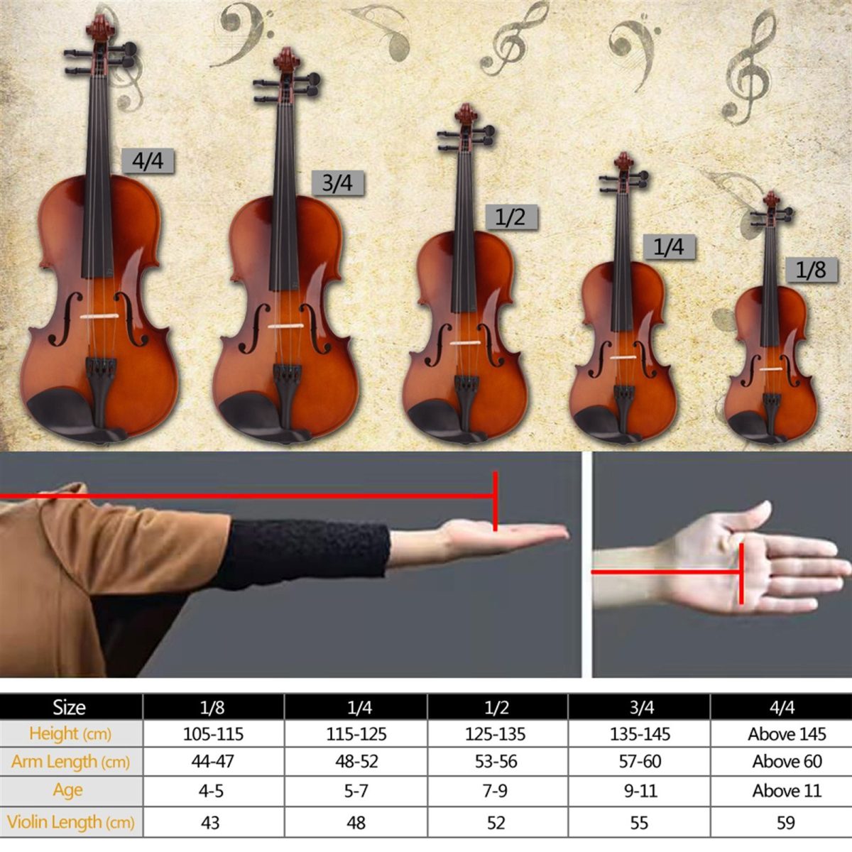 New 3/4 Acoustic Violin Case Bow Rosin Natural - Image 16
