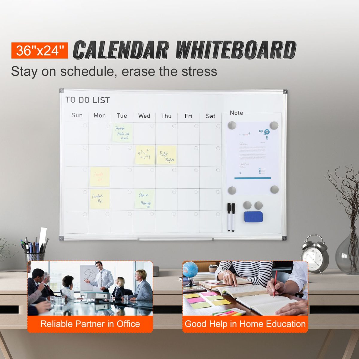 Calendar Whiteboard, 36 x 24 Inches Magnetic Dry Erase Calendar Board, Monthly Planner Whiteboard for Wall, 1 Magnetic Erase & 2 Dry Erase Marker & Movable Tray for Restaurant Office Home School - Image 2