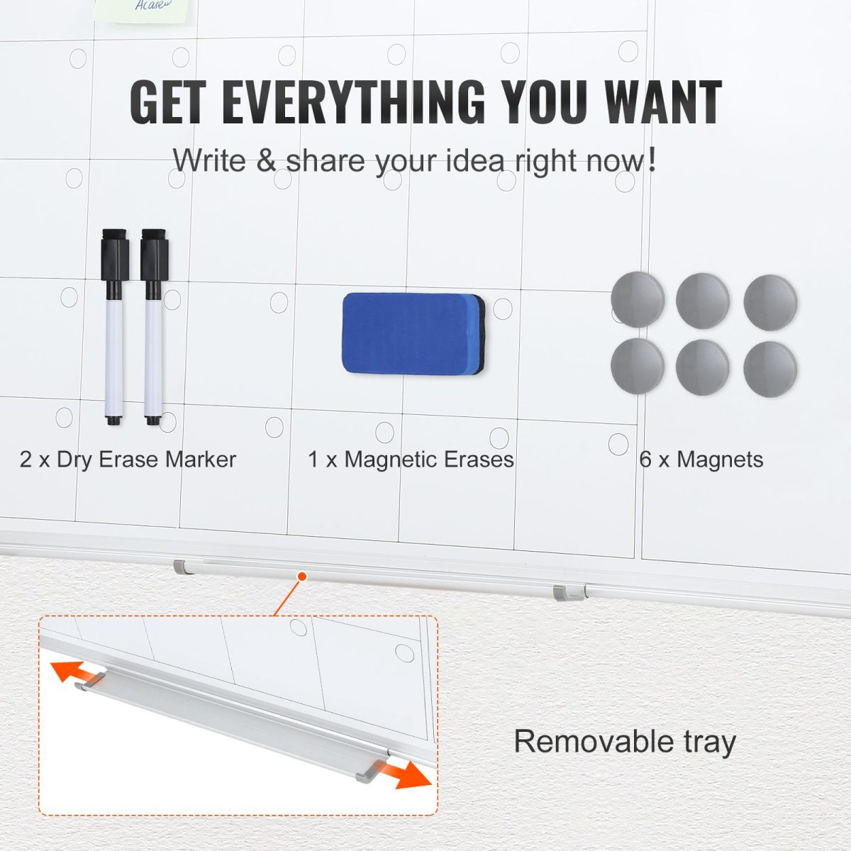 Calendar Whiteboard, 36 x 24 Inches Magnetic Dry Erase Calendar Board, Monthly Planner Whiteboard for Wall, 1 Magnetic Erase & 2 Dry Erase Marker & Movable Tray for Restaurant Office Home School - Image 5