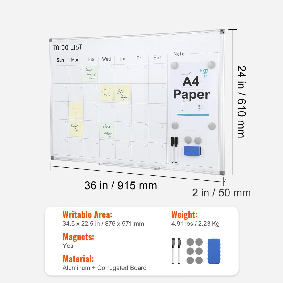 Calendar Whiteboard, 36 x 24 Inches Magnetic Dry Erase Calendar Board, Monthly Planner Whiteboard for Wall, 1 Magnetic Erase & 2 Dry Erase Marker & Movable Tray for Restaurant Office Home School - Image 7