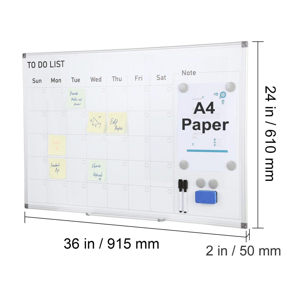Calendar Whiteboard, 36 x 24 Inches Magnetic Dry Erase Calendar Board, Monthly Planner Whiteboard for Wall, 1 Magnetic Erase & 2 Dry Erase Marker & Movable Tray for Restaurant Office Home School - Image 8