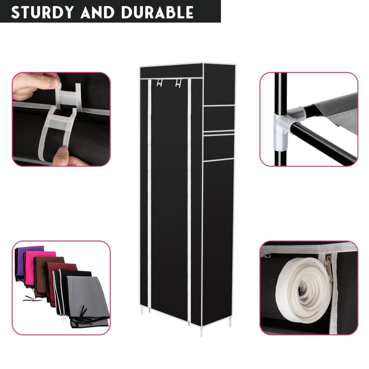 Room-saving 10-Layers 9 Lattices Non-woven Fabric Shoe Rack Black - Image 3