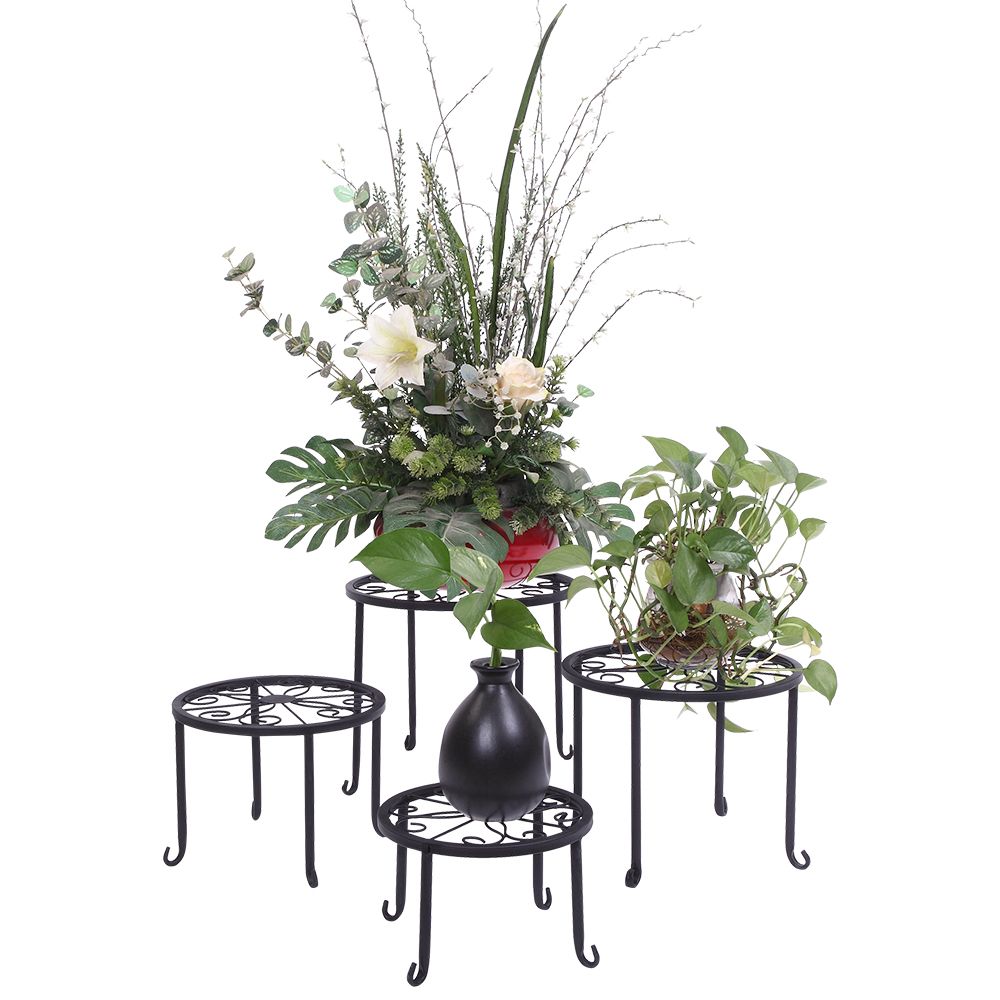 d0102hhv24y.jpg Metal Plant Stand 4 in 1 Potted Irons Planter Supports Floor Flower Pot Round Rack Display - Image 1