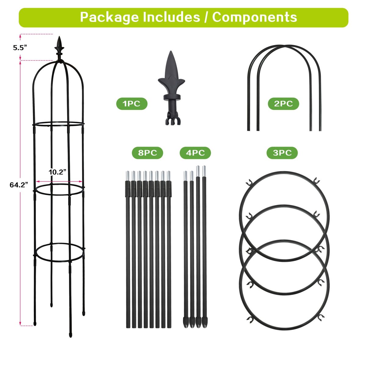 6.2ft Garden Obelisk Trellis; Lightweight Rustproof Plastic Coated Metal Tall Tower Trellis Stand - Image 4