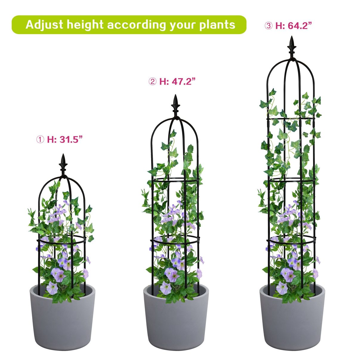 6.2ft Garden Obelisk Trellis; Lightweight Rustproof Plastic Coated Metal Tall Tower Trellis Stand - Image 6