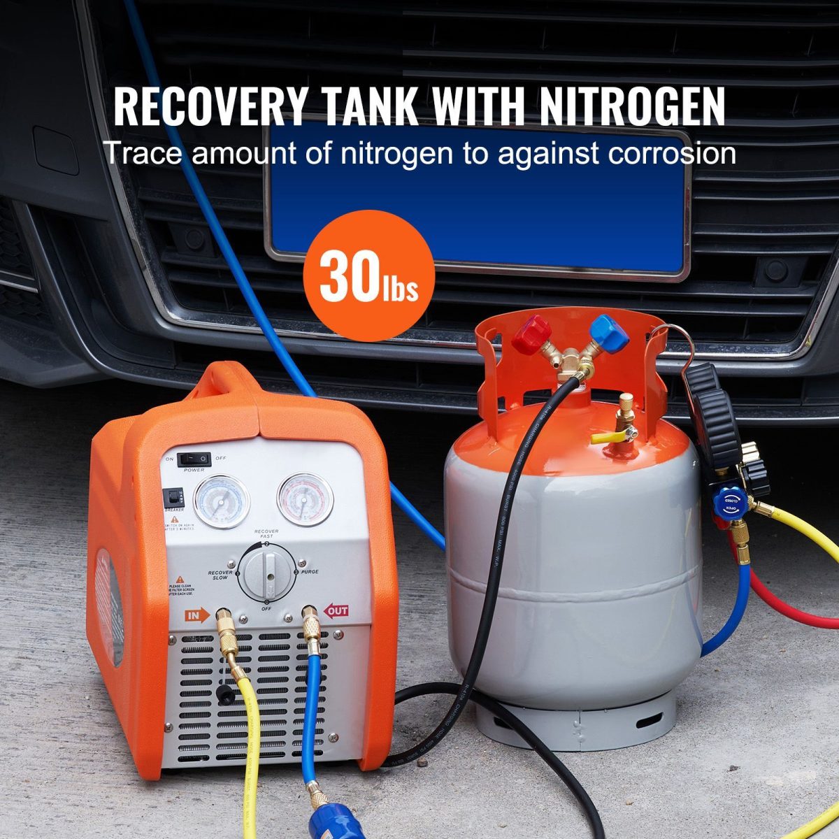 Refrigerant Recovery Tank, 30 LBS Capacity, 400 psi Portable Cylinder Tank with Y-Valve for Liquid/Vapor, High-sealing Recovery Can for R22/R134A/R410A, Orange+Gray - Image 2