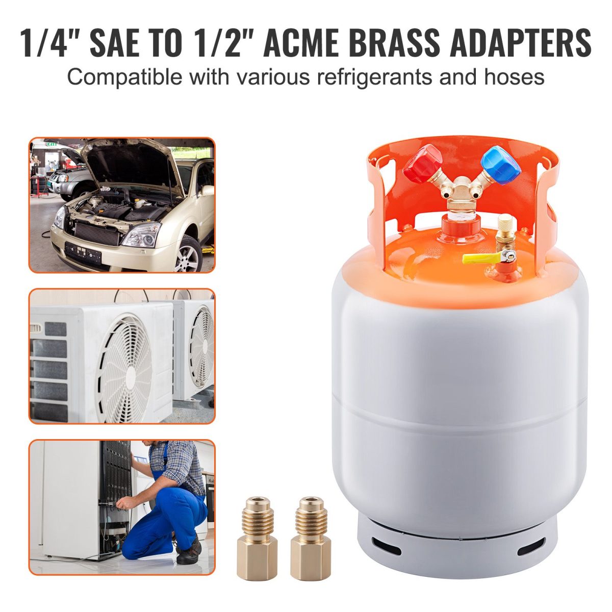 Refrigerant Recovery Tank, 30 LBS Capacity, 400 psi Portable Cylinder Tank with Y-Valve for Liquid/Vapor, High-sealing Recovery Can for R22/R134A/R410A, Orange+Gray - Image 3