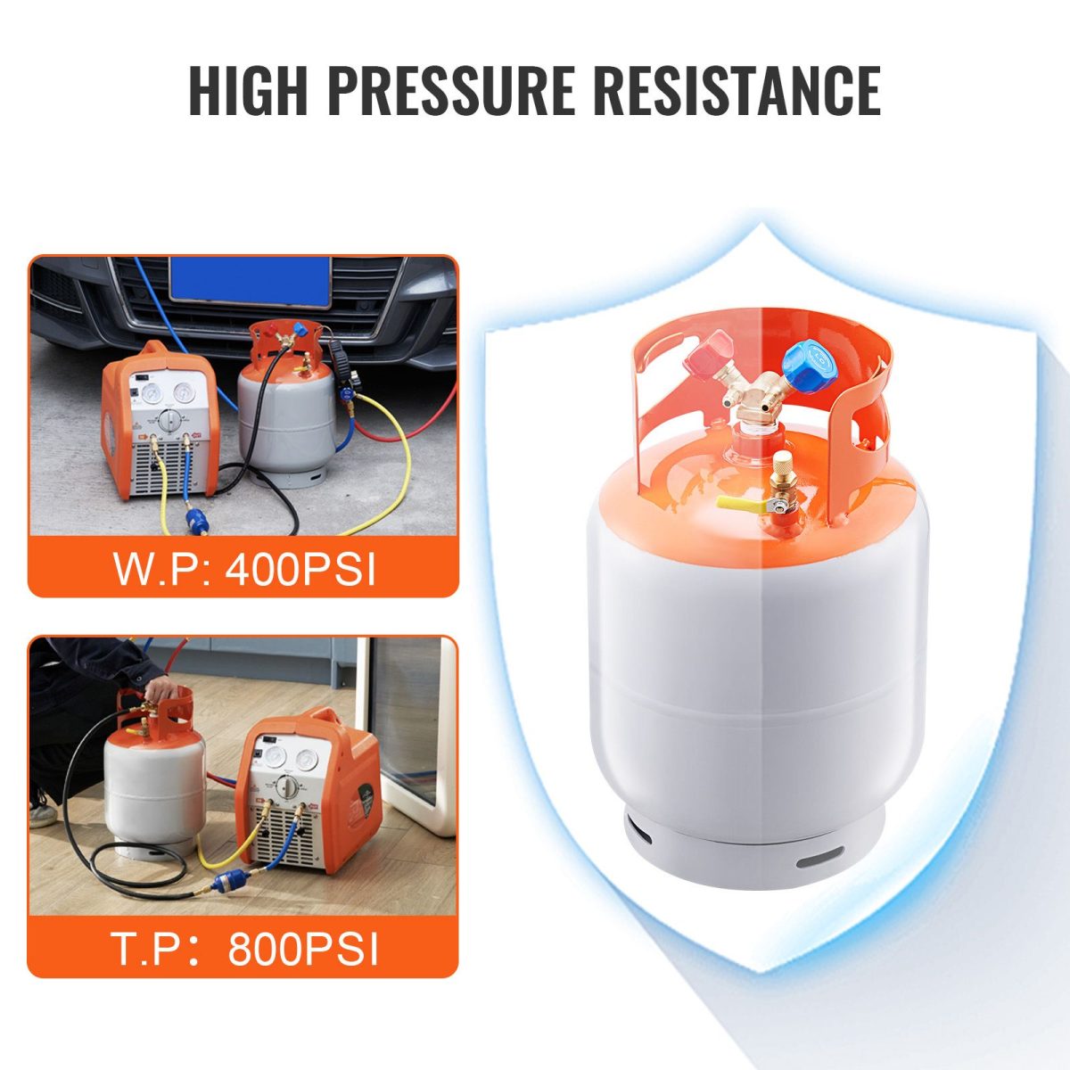 Refrigerant Recovery Tank, 30 LBS Capacity, 400 psi Portable Cylinder Tank with Y-Valve for Liquid/Vapor, High-sealing Recovery Can for R22/R134A/R410A, Orange+Gray - Image 10
