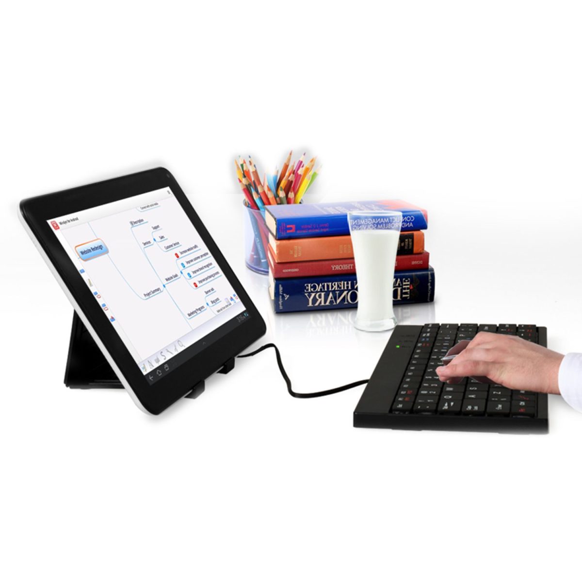 Tablet PC Sleeve Bag Case Stand For Tablet Under 10in with USB Mini Keyboard Two Layer Pockets - Image 4