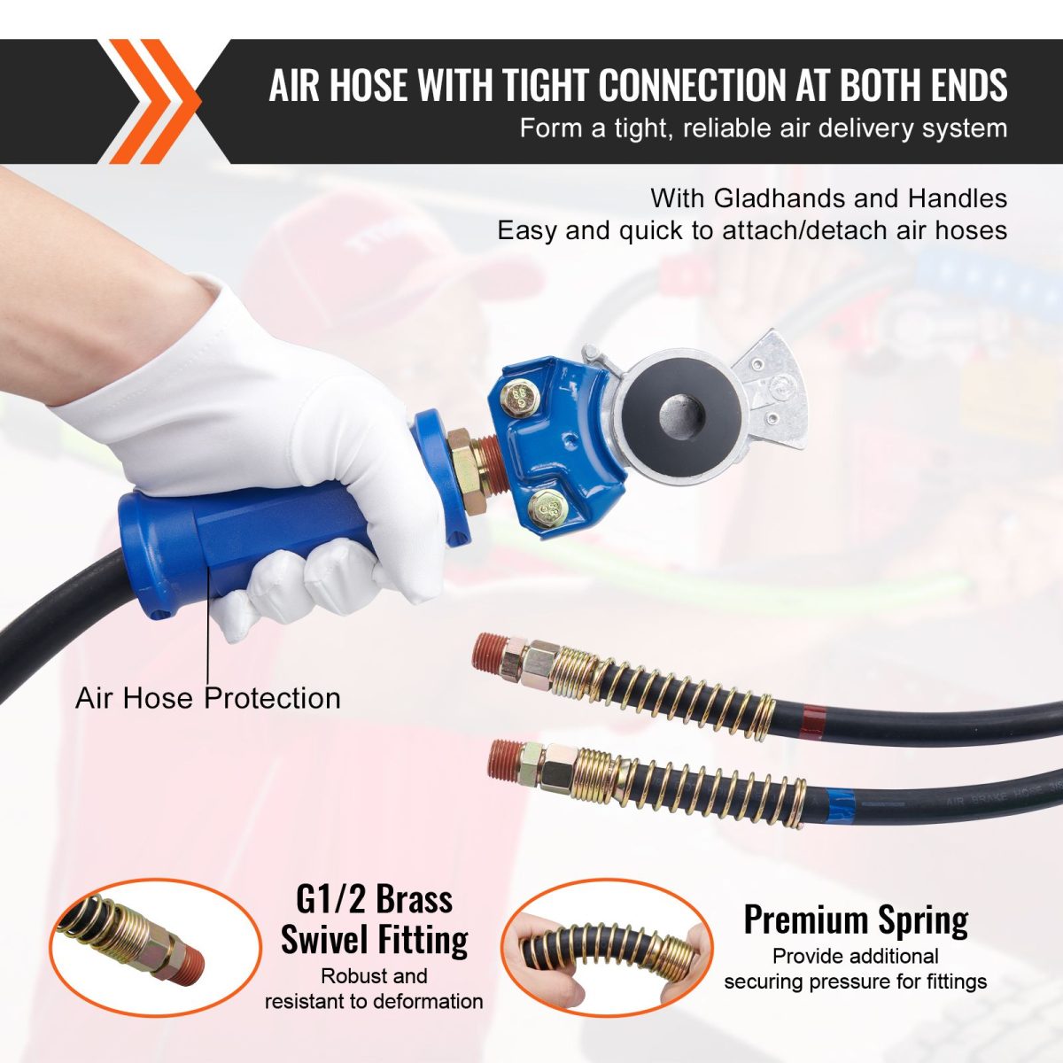 12FT Semi Truck Air Lines Kit with 2PCS Glad Hands, 3-in-1 Air Hoses & 7 Way ABS Electric Power Line, with 2PCS Gladhand Handles, 4PCS Seals and Tender Spring Kit for Semi Truck Trailer Tractor - Image 7
