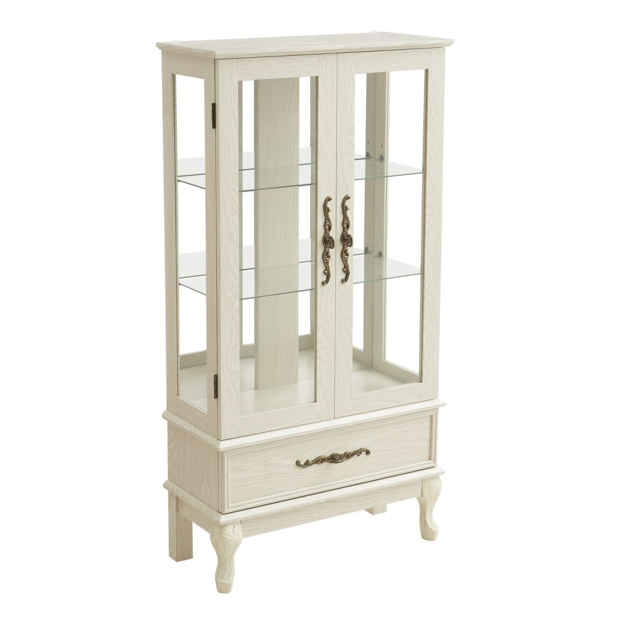 Curio Cabinet Lighted Glass Cabinet Glass Wine Cabinet Curio Display Cabinet with Adjustable Glass Shelves 2 Doors and 1 drawer Cabinet Sideboard With Bulb Included Antique White - Image 15