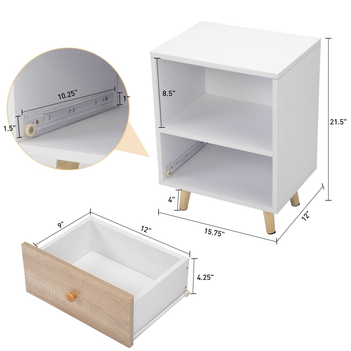 2 of Bedside Cupboard with 1 Drawer and Short Legs;  End Table with Storing Shelf;  Indoors XH - Image 2