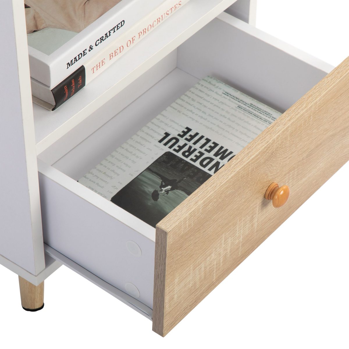 2 of Bedside Cupboard with 1 Drawer and Short Legs;  End Table with Storing Shelf;  Indoors XH - Image 6