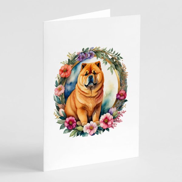 Chow Chow and Flowers Greeting Cards Pack of 8 Blank Cards with Envelopes Whimsical A7 Size 5x7 Blank Note Cards