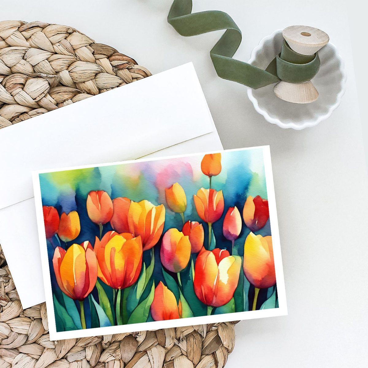 Tulips in Watercolor Greeting Cards Pack of 8 Blank Cards with Envelopes Whimsical A7 Size 5x7 Blank Note Cards - Image 2