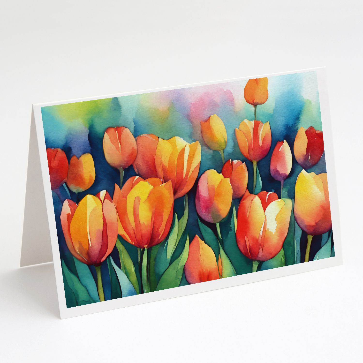 d0102hq2t1a.jpg Tulips in Watercolor Greeting Cards Pack of 8 Blank Cards with Envelopes Whimsical A7 Size 5x7 Blank Note Cards - Image 1