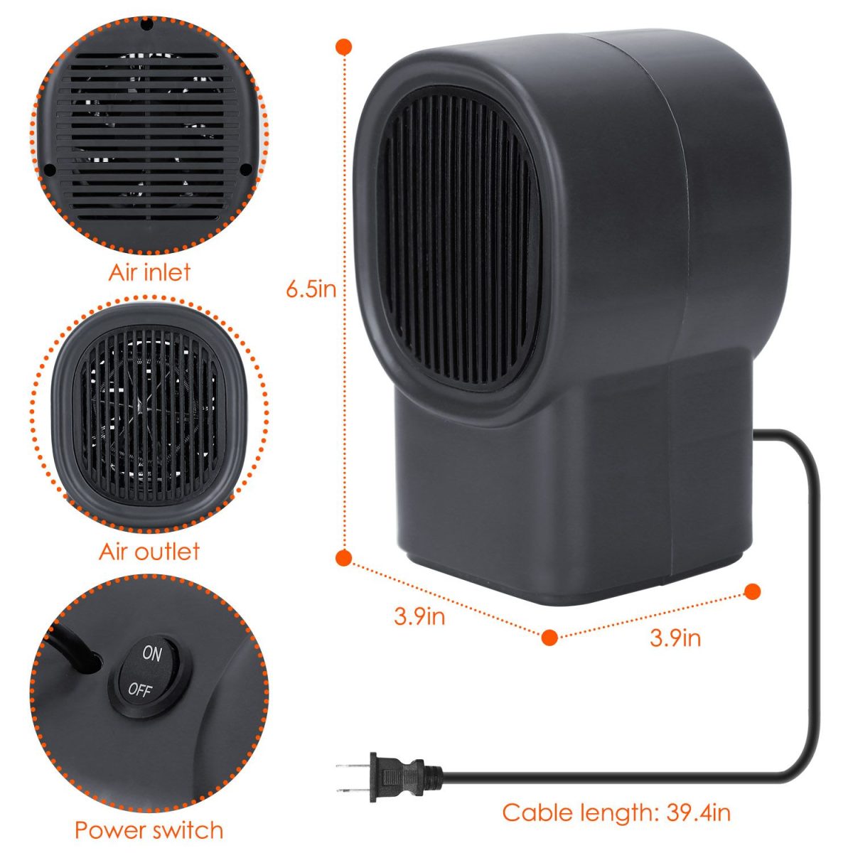 500W Portable Electric Space Heater Mini Desktop Fan Heater Personal Small Space Heater for Home Office - Image 7
