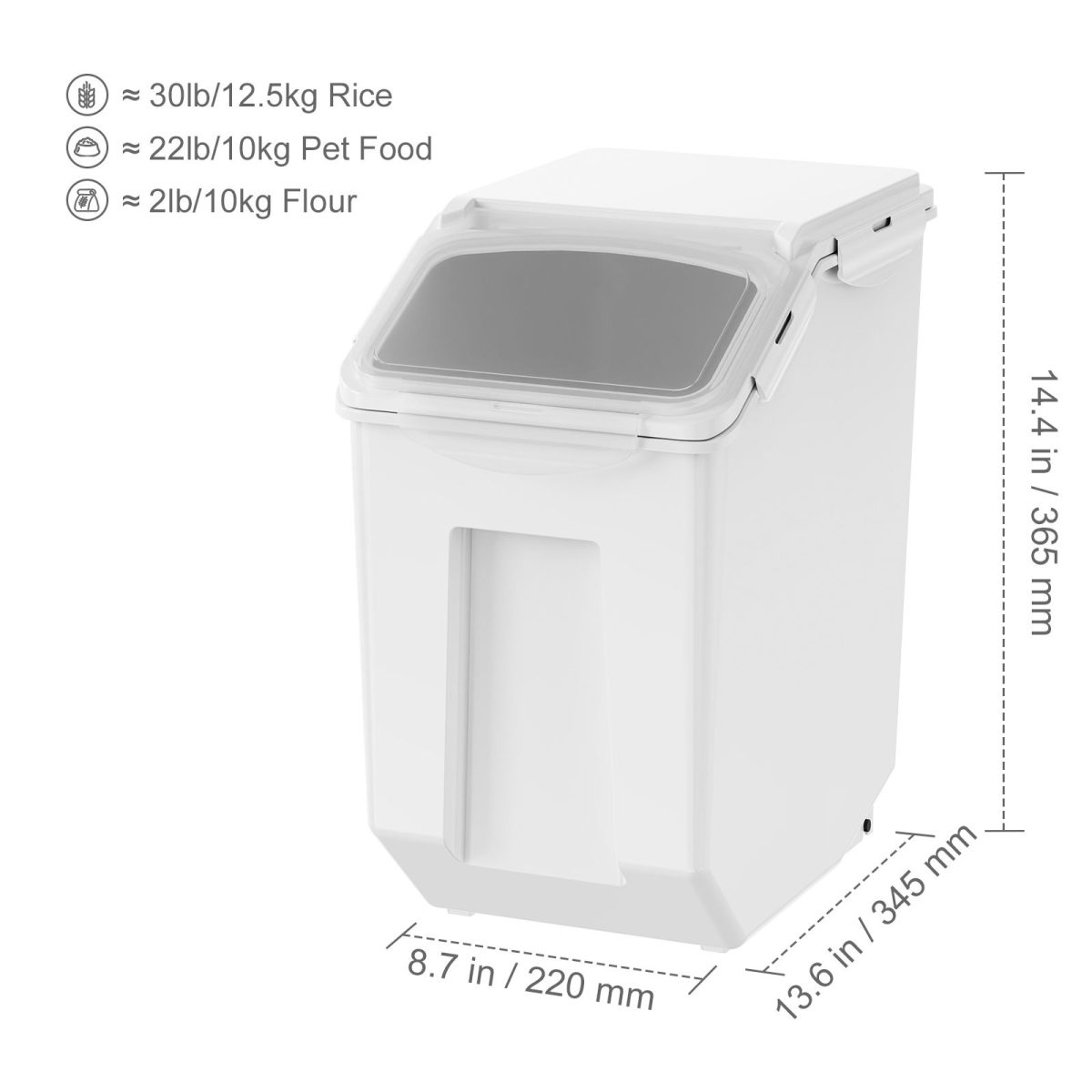 Ingredient Storage Bin, 2 x 15L Dispenser Bin with 2 Measuring Cups, Attachable Casters and Airtight Lid, 2 Pcs/Set Dog Pet Food Storage Container, PP Material Kitchen Rice Cereal Flour Bin - Image 9