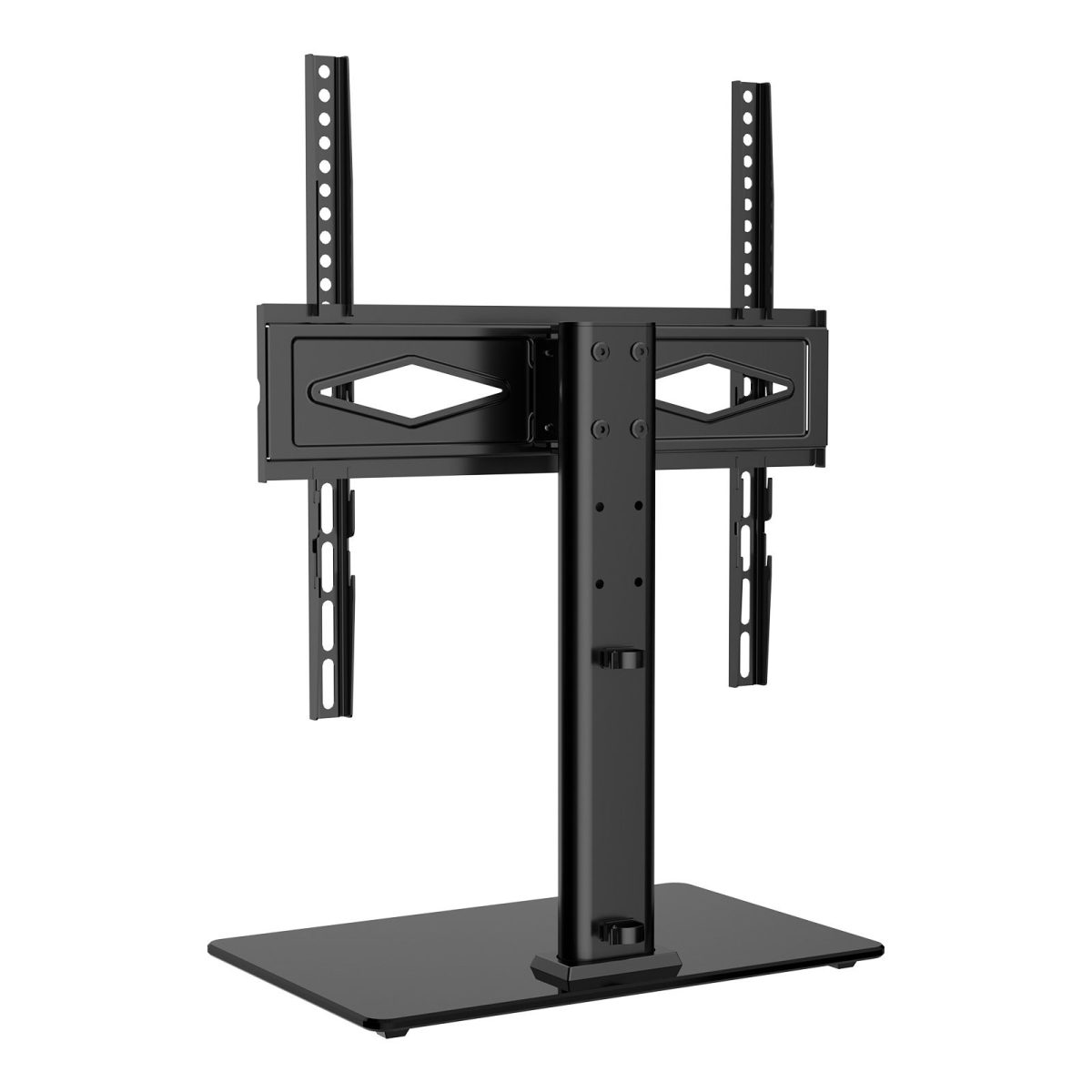 TV Stand Mount, Swivel Universal TV Stand for 32 to 55 inch TVs, Height Adjustable Portable Floor TV Stand with Tempered Glass Base for Bedroom, Living Room - Image 2